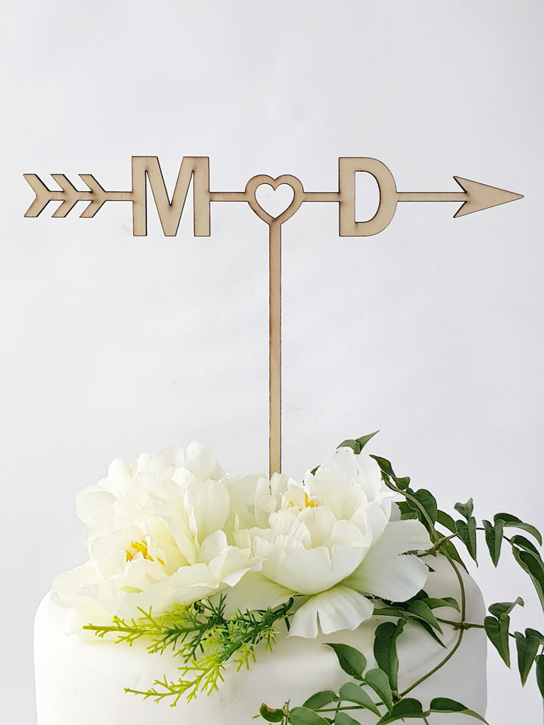 Engagement and Wedding cake topper, Personalized Initials, arrow of love - TroubleMaker.co.nz