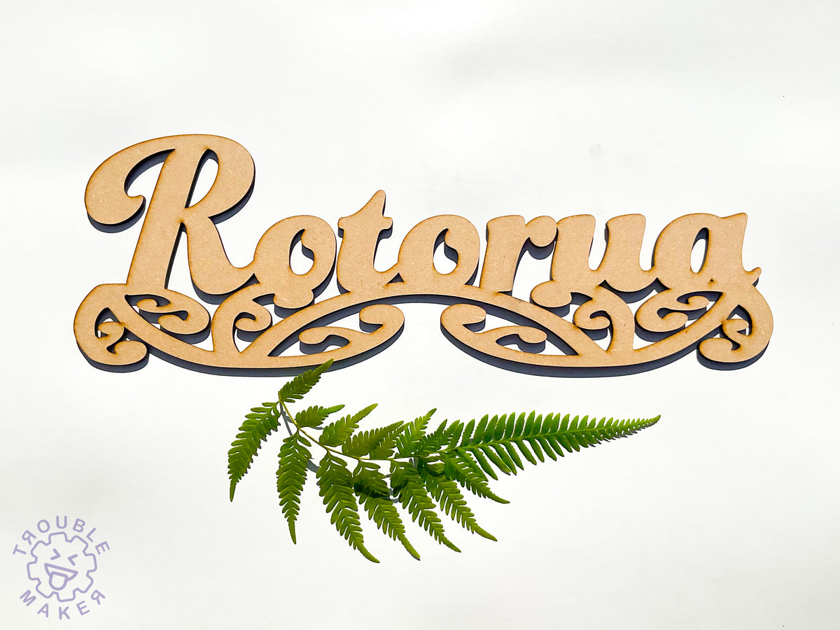 Rotorua sign art, carved of wood– TroubleMaker.co.nz