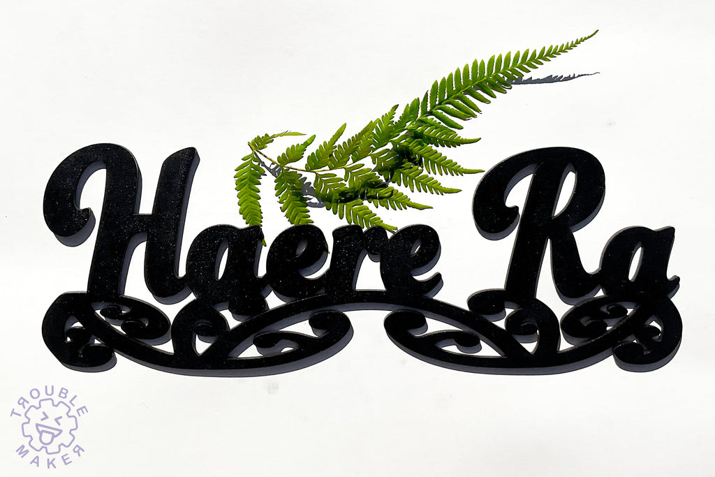 Haere Ra sign art, carved of wood - TroubleMaker.co.nz