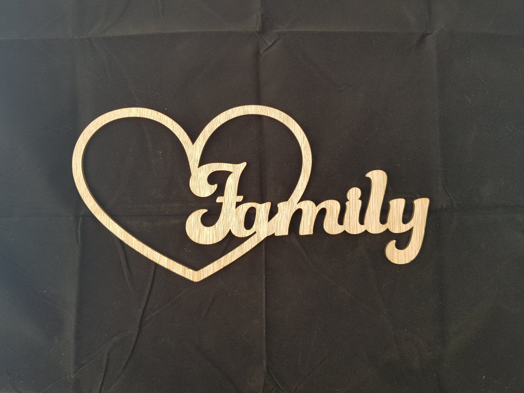 Family in love heart, carved of wood - TroubleMaker.co.nz