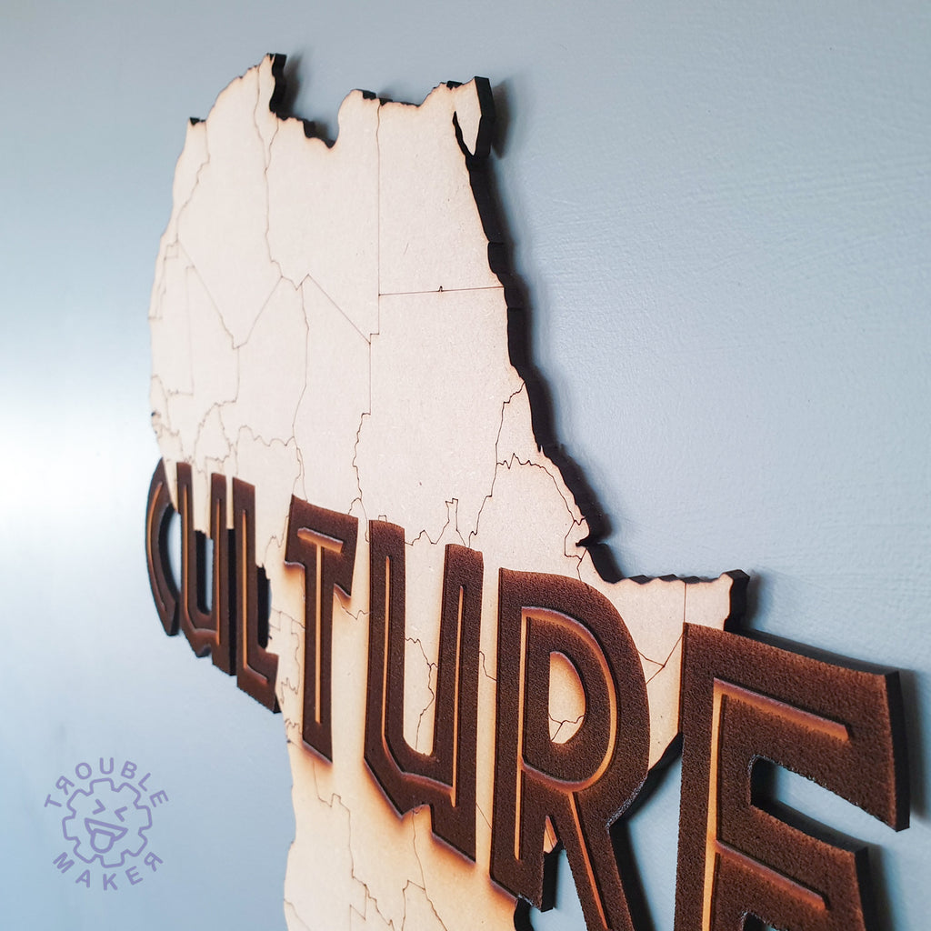 The mother land, custom wording engraved and cut out of wood - TroubleMaker.co.nz