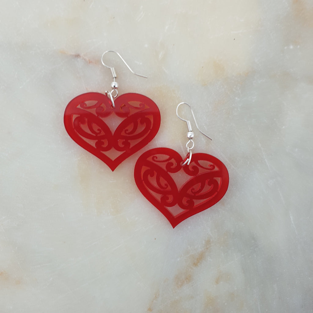 Whero Koru Heart Earrings- Valentines Gift - TroubleMaker.co.nz