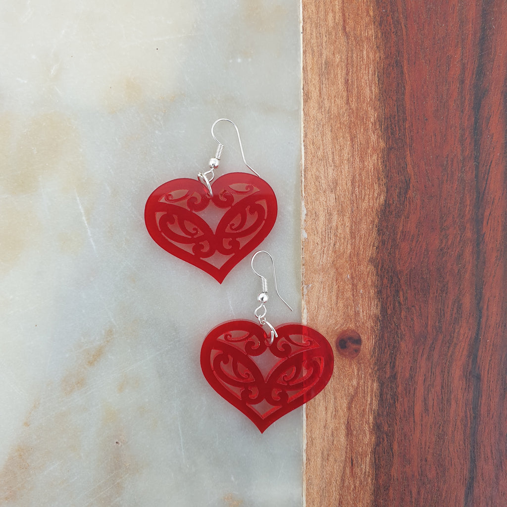 Whero Koru Heart Earrings- Valentines Gift - TroubleMaker.co.nz