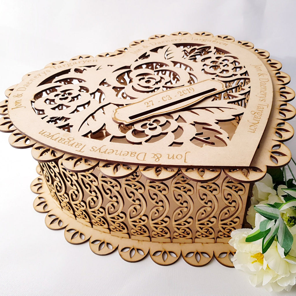Love Heart Wooden Wedding Box - TroubleMaker.co.nz
